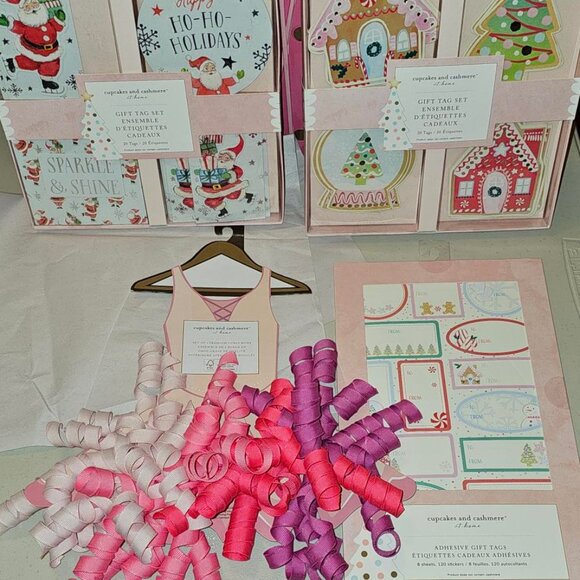 Cupcakes and cashmere bow and ribbon and tag set